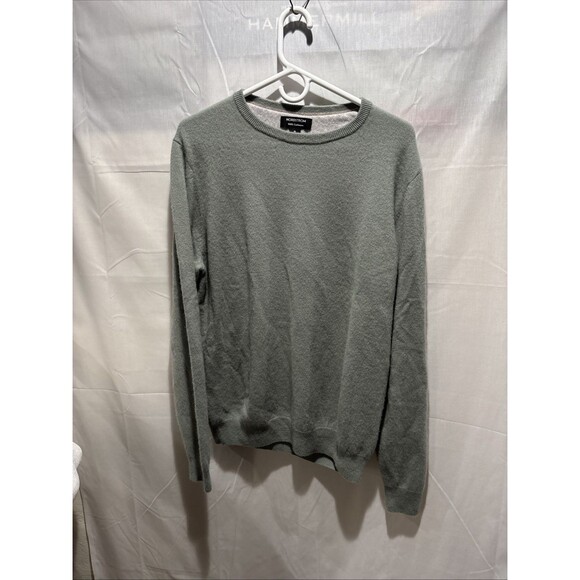 Nordstrom 100% Cashmere Sweater Mens Large Green/Gray Crewneck Pullover - Picture 3 of 11